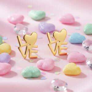🆕️LOVE Stud Earrings – 18K Gold Plated Stainless Steel | Gift-Ready Elegance 💕